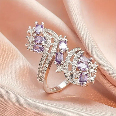 Luxury Amethyst 18K White Gold-Plated Zirconia Women Ring Valentine's Gift